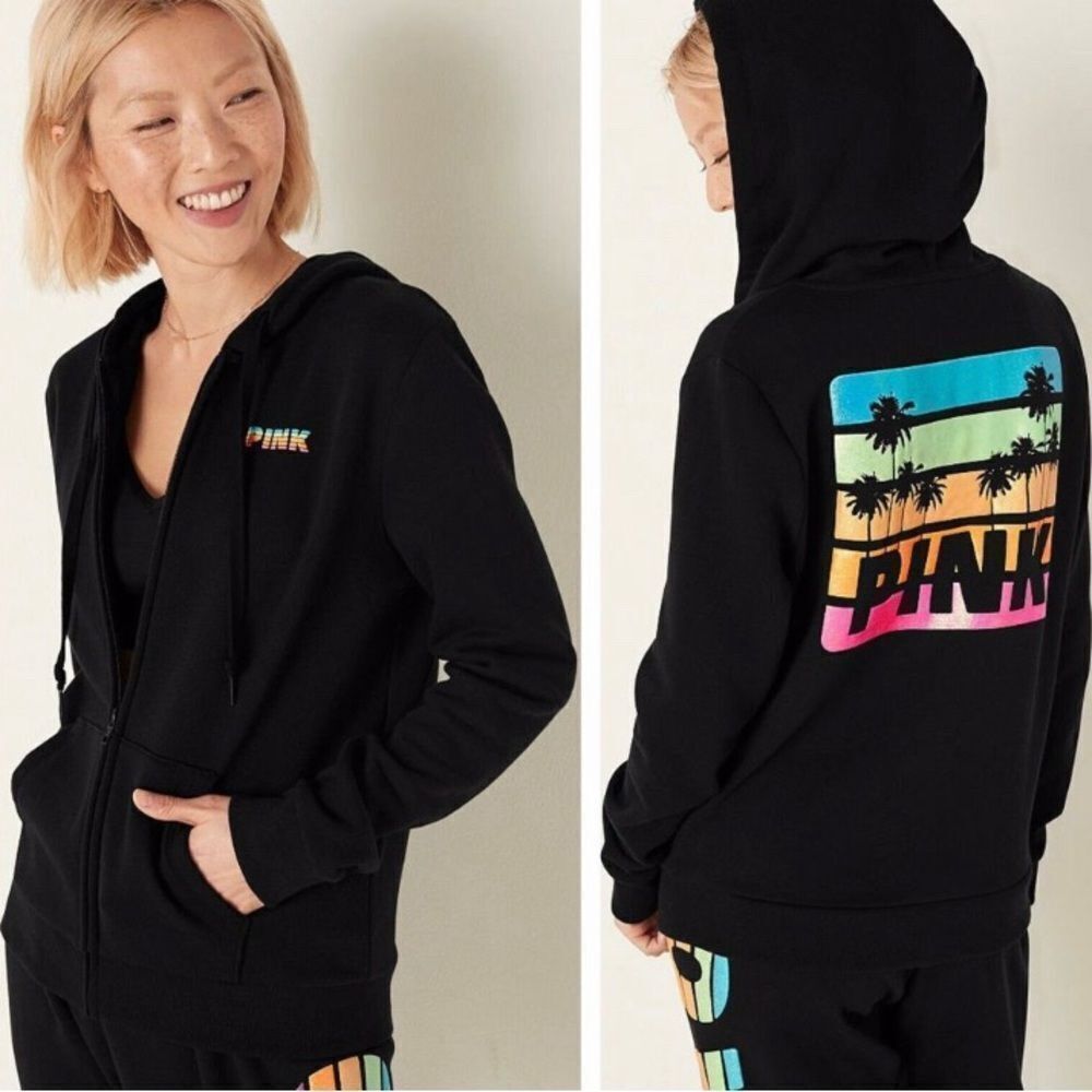 PINK VS TROPICAL SHINE RAINBOW HOODIE LARGE